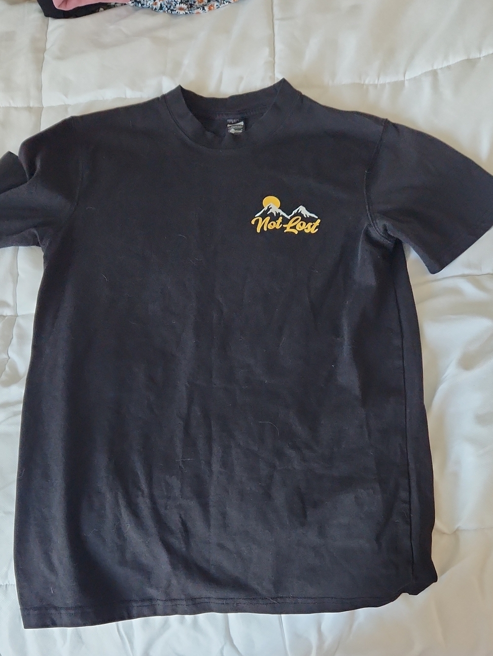 Men's Black Graphic Tee with Yellow Logo